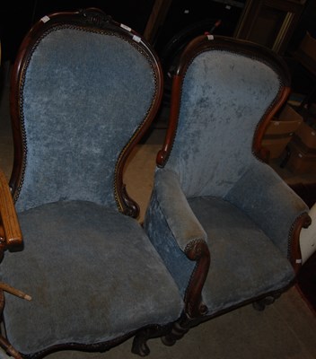 Lot 1038 - Two similar Victorian mahogany parlour chairs,...