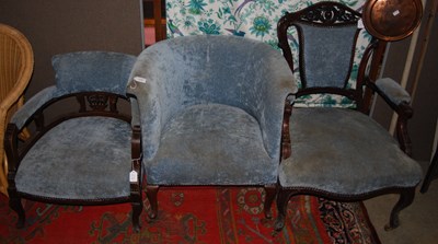 Lot 1048 - Three various blue upholstered parlour chairs.