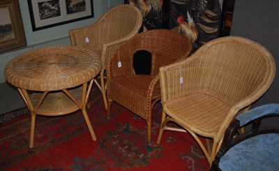 Lot 1053 - Assorted wicker furniture to include a pair of...