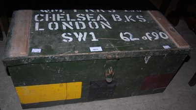 Lot 1011 - A green painted oak storage box, the top with...