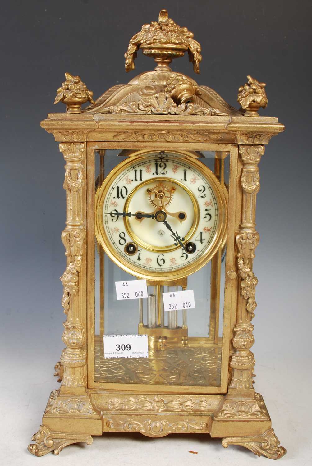 Lot 309 - An 'Ansonia' gilt metal bracket/ table clock,...