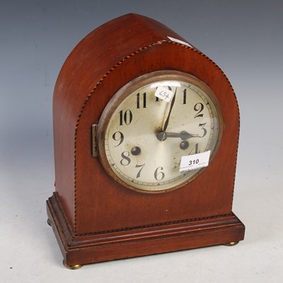 Lot 310 - An Edwardian mahogany and inlaid mantle clock...