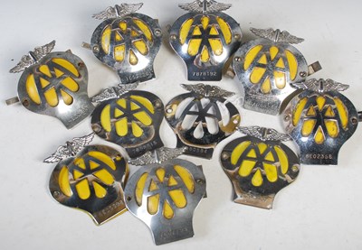 Lot 320 - A group of ten vintage AA car badges 1957 -...