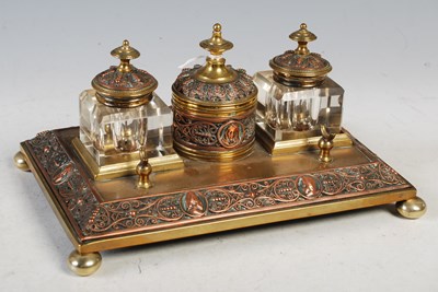 Lot 331 - A late 19th century brass and copper embossed...