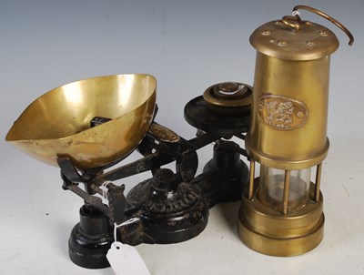 Lot 336 - A 20th century Welsh brass miner's lamp,...