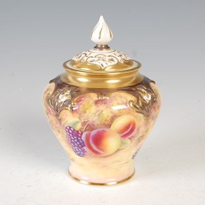 Lot 495 - A hand-painted Royal Worcester potpourri jar...