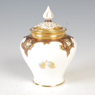 Lot 495 - A hand-painted Royal Worcester potpourri jar...