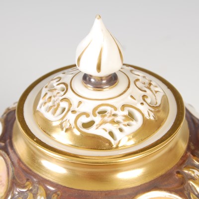 Lot 495 - A hand-painted Royal Worcester potpourri jar...