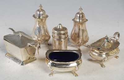 Lot 135 - A box containing six assorted silver cruets.