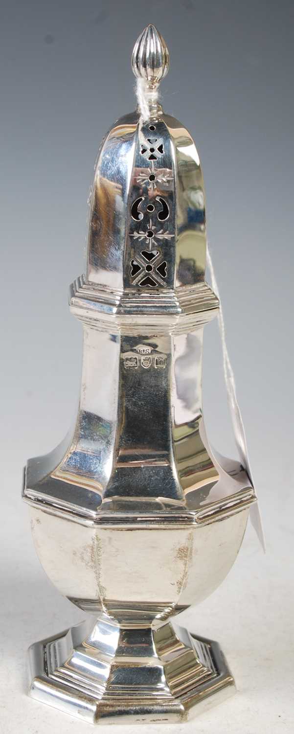 Lot 143 - A London silver octagonal-shaped sugar caster...