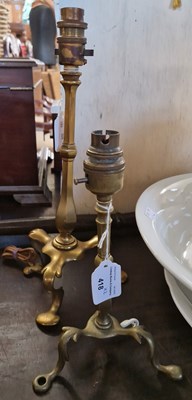 Lot 418 - Two antique brass Pullman style lamps.