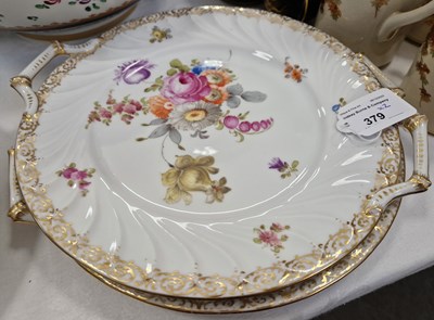 Lot 379 - A pair of Dresden porcelain twin handled cake...