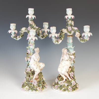 Lot 508 - A pair of Sitzendorf porcelain four-light...