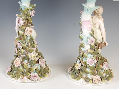 Lot 508 - A pair of Sitzendorf porcelain four-light...