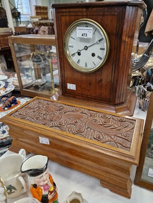 Lot 473 - A rosewood and brass inlaid mantle clock with...