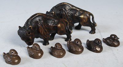 Lot 205A - A collection of bronze animals to include two...