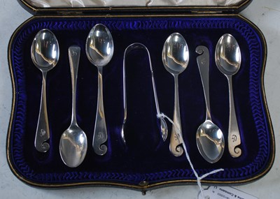 Lot 180 - A cased set of six London silver teaspoons and...