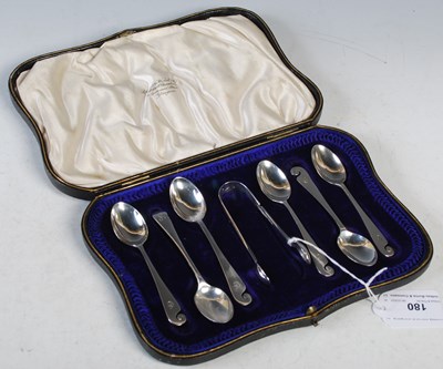 Lot 180 - A cased set of six London silver teaspoons and...