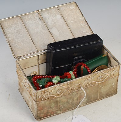 Lot 238 - A white metal rectangular jewellery casket...