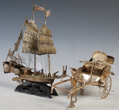 Lot 181 - A Chinese white metal model of a three-masted...
