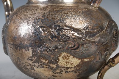 Lot 182 - A Chinese silver three-piece teaset, makers...