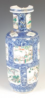 Lot 526 - A Chinese porcelain blue and white rouleau...