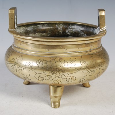 Lot 187 - A Chinese bronze censer of circular form with...