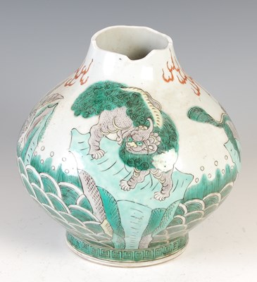 Lot 527 - A Chinese porcelain famille verte bottle vase,...