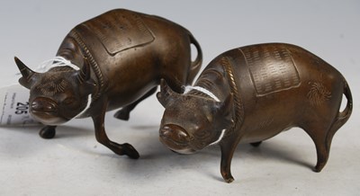 Lot 205 - Two Chinese bronze models of ox, approx. 6.5cm...