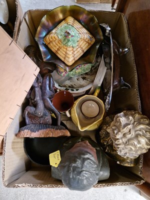 Lot 495 - A box of mixed items to include figural busts,...