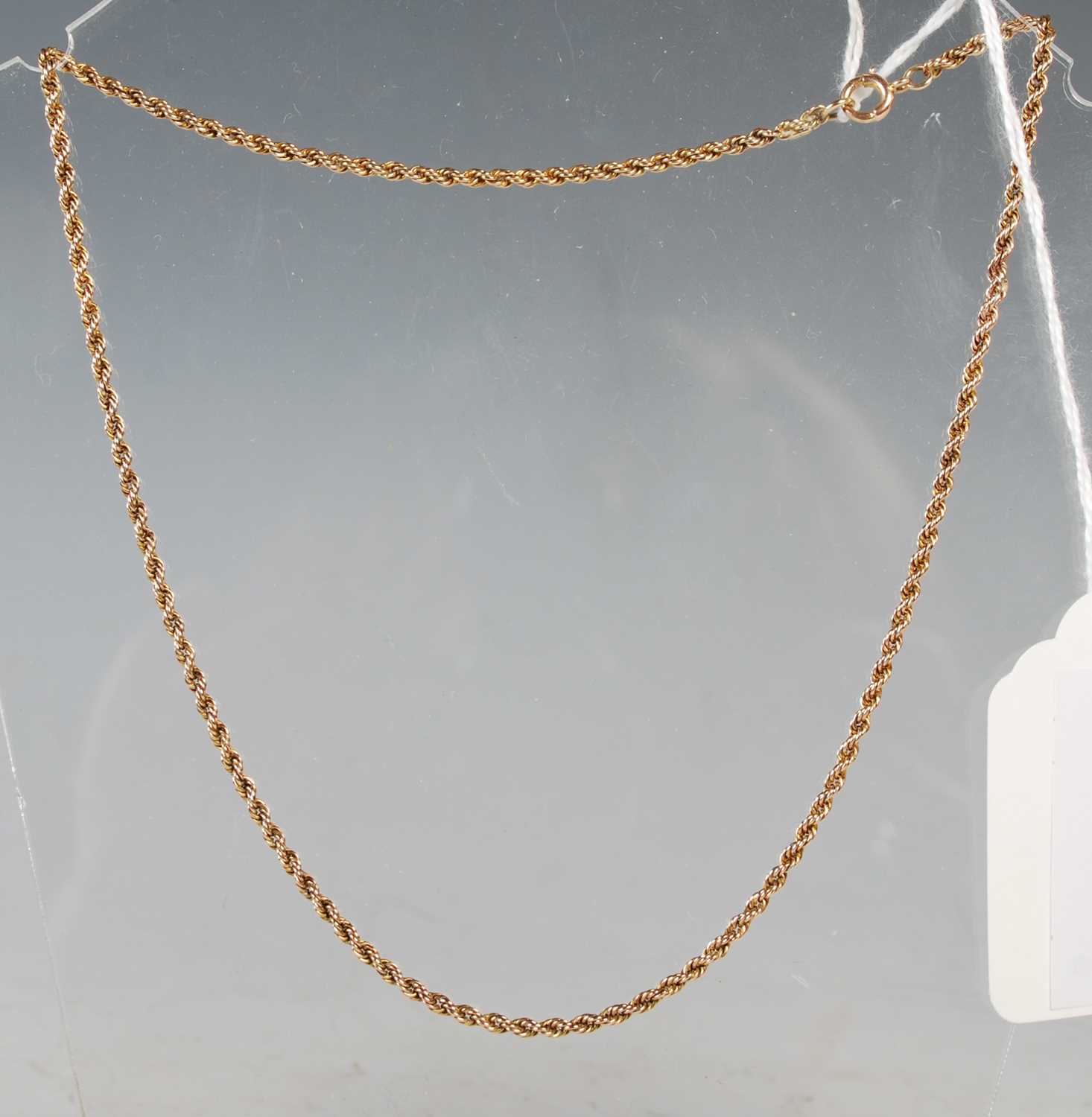 Lot 52 - A yellow metal rope twist necklace, stamped...