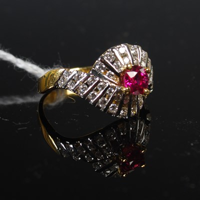 Lot 65 - A yellow and white metal ruby and diamond set...
