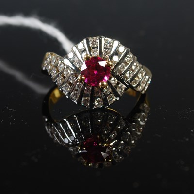 Lot 65 - A yellow and white metal ruby and diamond set...