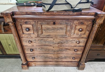 Lot 637 - An antique mahogany ogee chest of drawers.