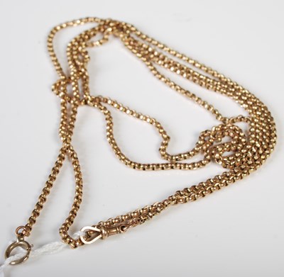Lot 84 - A long yellow metal necklace/ guard chain...