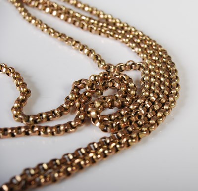 Lot 84 - A long yellow metal necklace/ guard chain...