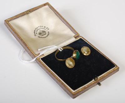 Lot 91 - A pair of yellow metal and onyx stud earrings,...