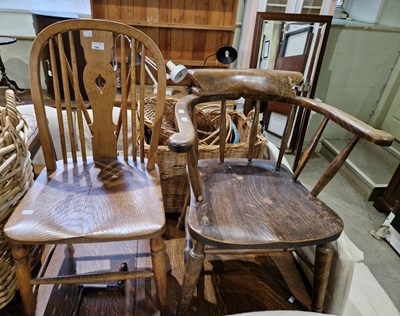 Lot 706 - An antique oak horseshoe back dining chair,...