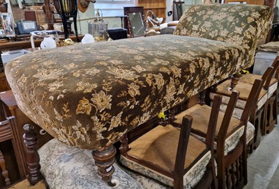 Lot 722 - An antique chaise longue with floral...