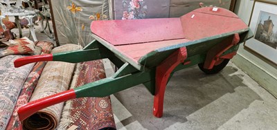 Lot 857 - A vintage red and green painted wooden...