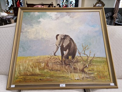 Lot 774 - P. Gow signed oil painting of an elephant and...