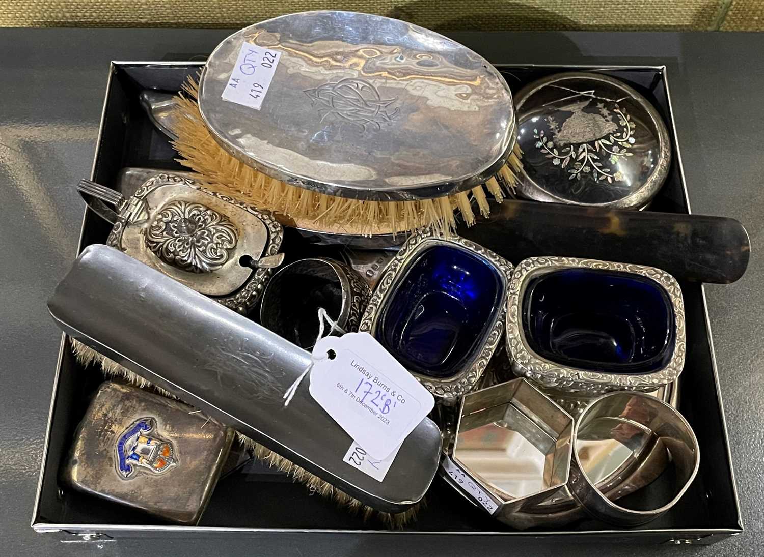 Lot 172 - A collection of assorted silver ware to...