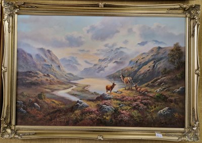 Lot 556C - W. Reeves (20th century) Stags in a Highland...