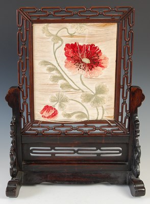 Lot 575 - A Chinese dark wood table screen, late Qing...