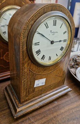 Lot 258 - A Mappin oak and checker banded inlaid mantel...