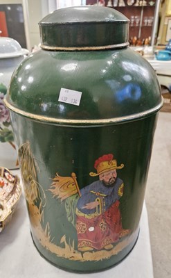 Lot 550 - A large antique hand-painted tea canister, the...