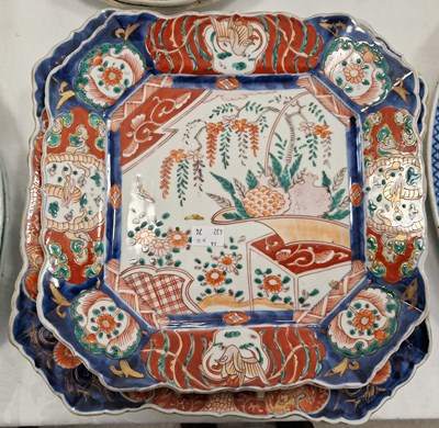 Lot 325 - Two graduated Japanese Imari octagonal plates,...