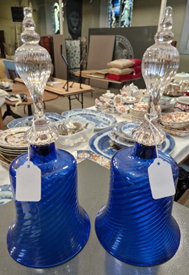 Lot 333 - A pair of late 19th century Wrythen blue glass...