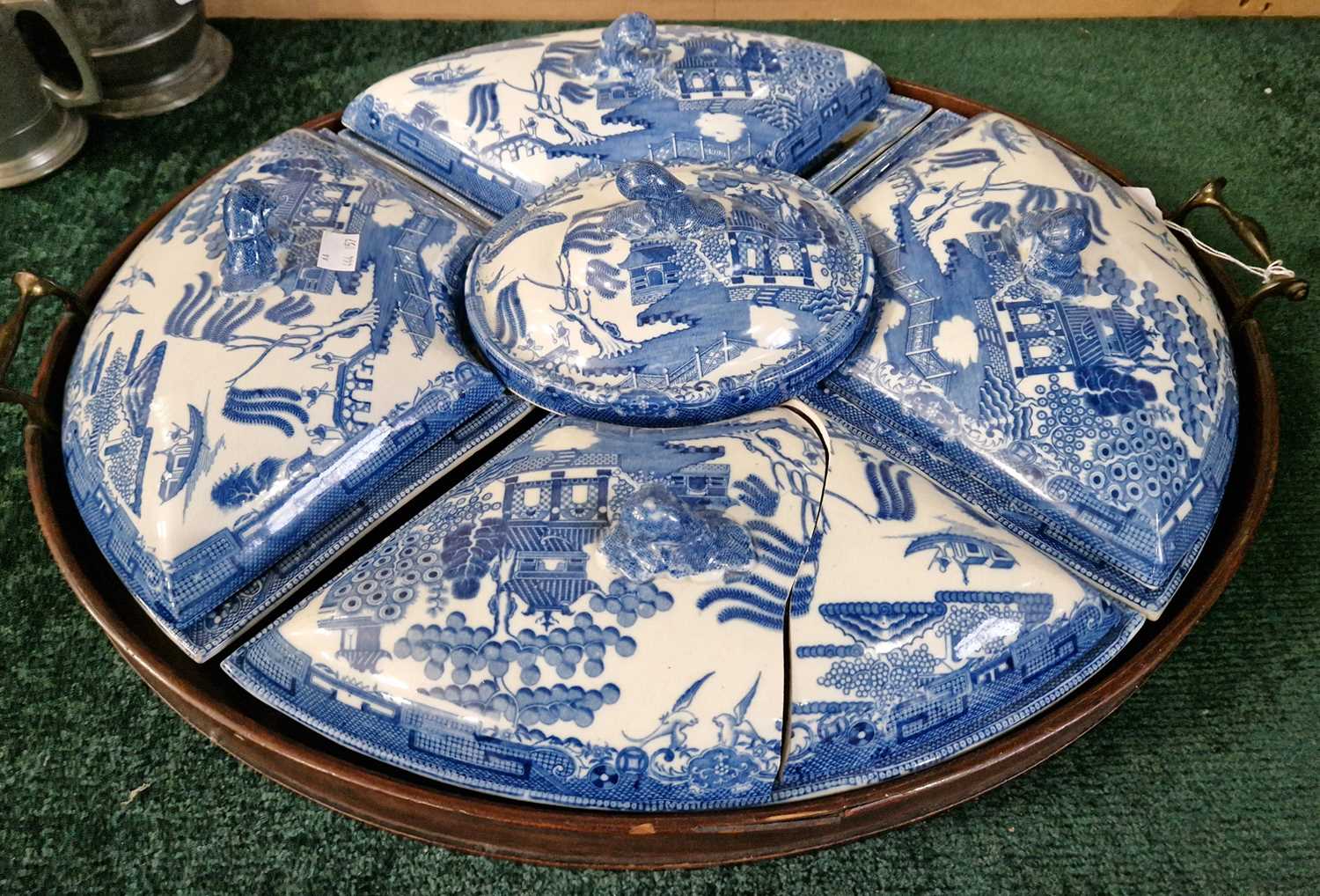Lot 352 - A 19th century blue and white willow pattern...