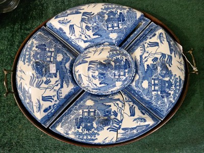 Lot 352 - A 19th century blue and white willow pattern...